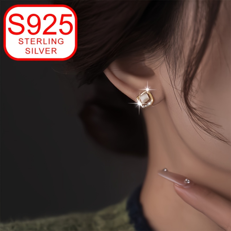 Women's Square Geometric Stud Earrings S925 Silver